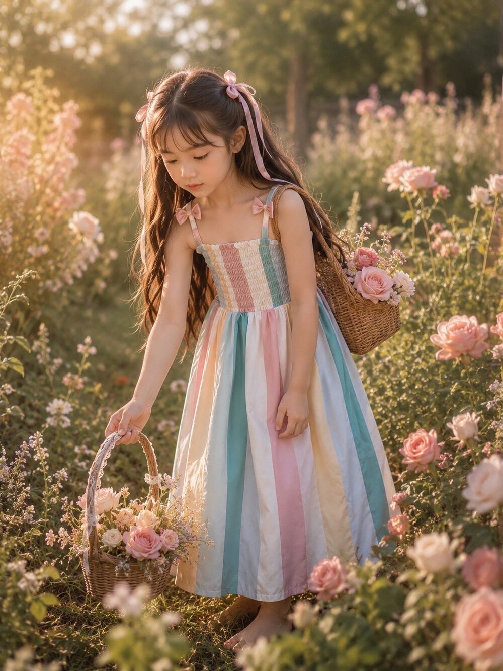 ⋒ Days To Remember Muted Stripe Floaty Smocked Dress 7/8